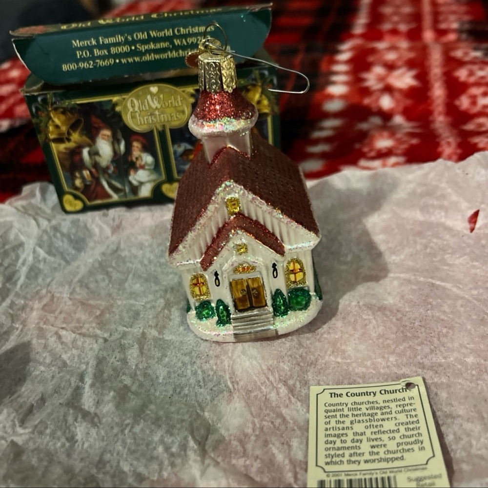 Old World Christmas- Red and White Church Ornament